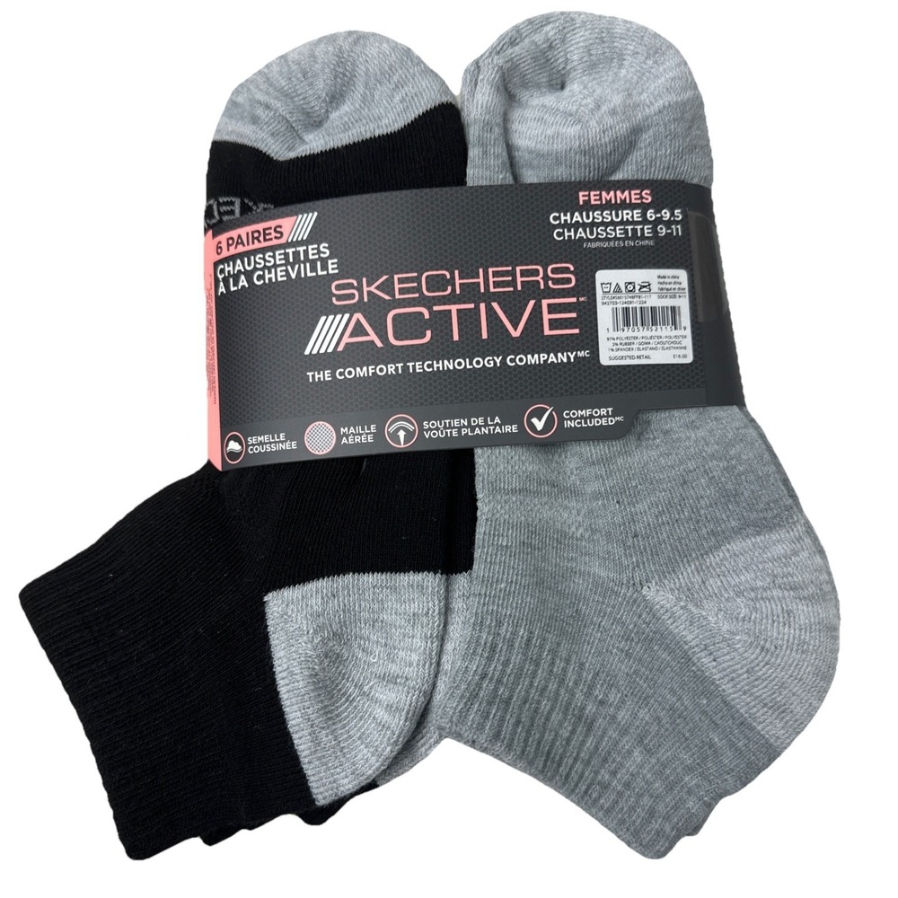 SKECHERS ACTIVE Women's Socks Low Cut‎ Cushion Arch Support 6 Pair Shoe SZ 6-9.5